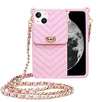 Yatchen for iPhone 13 Pro Max Wallet Case ,Crossbody Phone Case with Lanyard Strap Cute Purse Case Flip Credit Card Holder Soft Silicone Girls Lady Handbag Case for iPhone 13 Pro Max Pink
