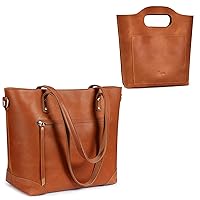 S-ZONE Vintage Genuine Leather Tote Bag with Clutch Handbag Purses, Cognac