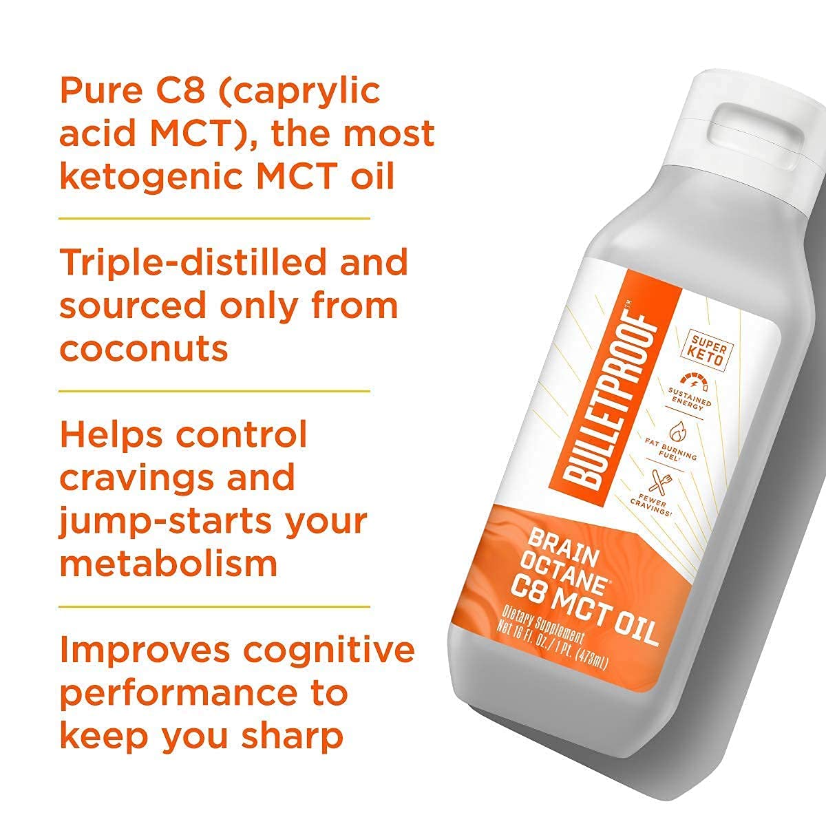 Bulletproof Brain Octane Premium C8 MCT Oil from Non-GMO Coconuts, 14g MCTs, 16 Fl Oz, InnerFuel Prebiotic Fiber Powder, Unflavored, 13.4 Oz