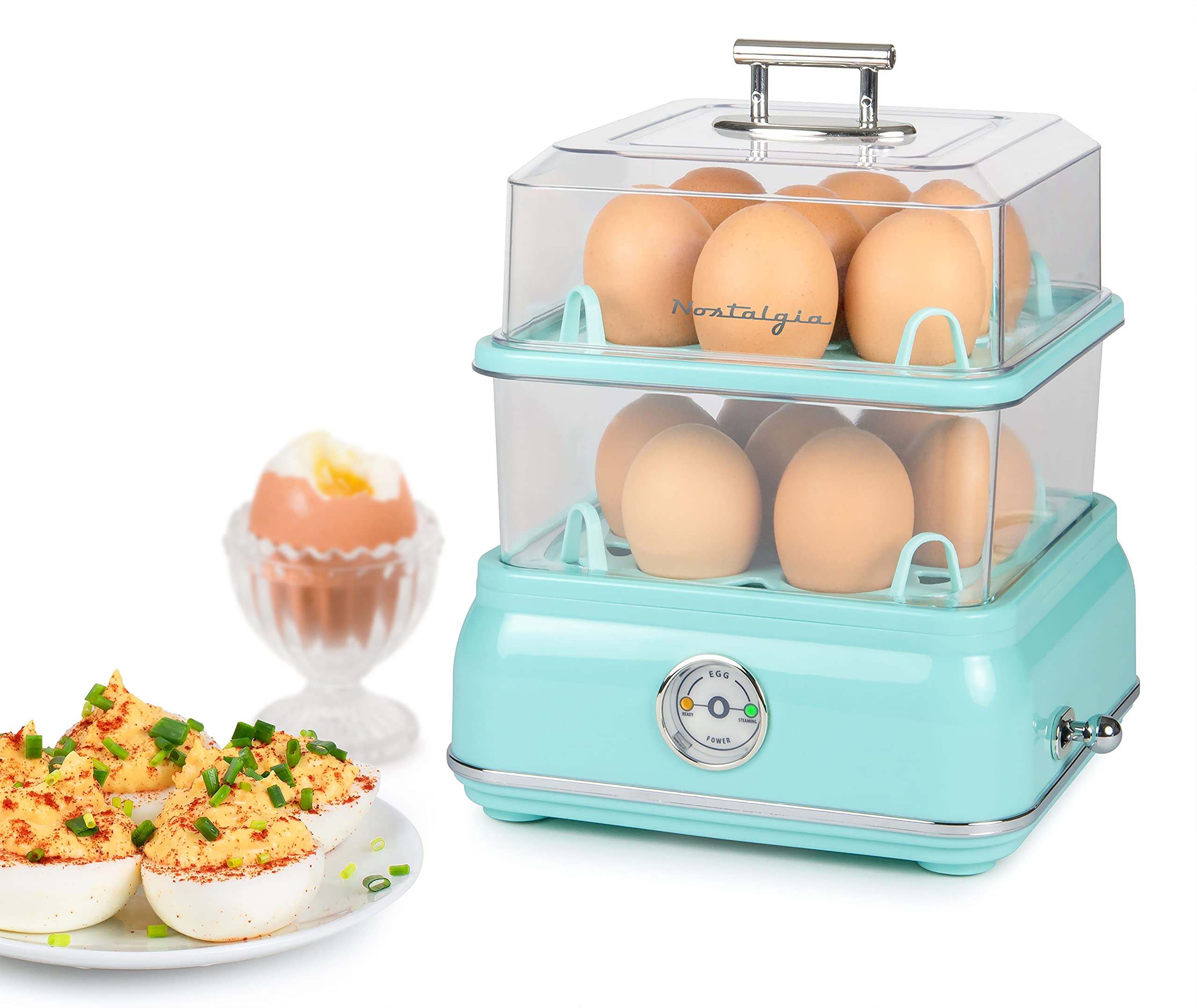 Nostalgia CLEC14AQ Retro Premium 14 Capacity Electric Large Hard-Boiled Egg Cooker, Poached, Scrambled, Omelets, Whites, Sandwiches, for Keto & Low-Carb Diets, Aqua