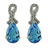 Swiss Blue Topaz Pear Shape Gemstone Jewelry 10K, 14K, 18K Yellow Gold Stud Earrings For Women/Girls