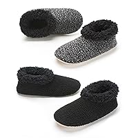 2-Pair Soft Sole House Slippers for Men Indoor, Warm Fuzzy Home Sock Shoes Anti-skid Grippers, Winter Cozy Christmas Gifts Unique