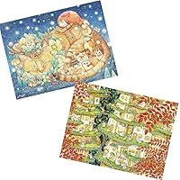 Two Plastic Jigsaw Puzzles Bundle - 1200 Piece - Cotton Lion - Christmas Night & Cats and 1200 Piece - Smart - Sweet Home [H2250+H2370]