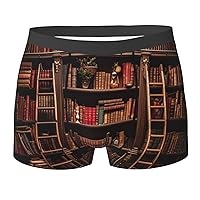 Library Bookshelf Print Men's Boxer Briefs Underwear Trunks Stretch Athletic Underwear for Moisture Wicking