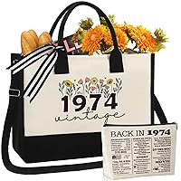 50th Birthday Gifts for Women Tote Bag, 50 Years Old Gifts for Her, Happy 50th Birthday Gifts for Her Turning 50, Vintage 1974 Canvas Tote Bag + Cosmetic Makeup Bag