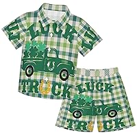 visesunny Toddler Boys 2 Piece Outfit Button Down Shirt and Short Sets St Patricks Day Luck Truck Boy Summer Outfits