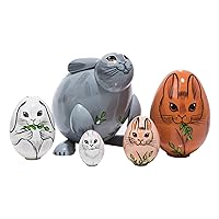 Easter Bunny Rabbit 5 Piece Russian Wood Nesting Doll Made in Russia Decoration