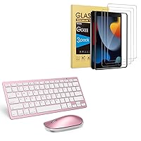 SPARIN 3 Pack Screen Protector with Tool & Bluetooth Keyboard Mouse Combo for iPad 9th Generation-Rose Gold