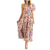Women Summer Floral Sundress Casual One Shoulder Tiered Ruffle Flowy Midi Beach Boho Dresses Short Summer Dress