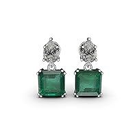 Octagon Emerald And Moissanite Earrings In 14k Gold/Valentine's Day Gift Earrings/Multistone Earrings