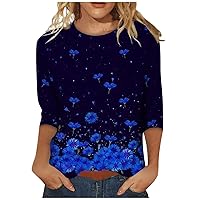 Ladies Tops and Blouses, Women's Fashion Daily Versatile Casual O-Neck Three Quarter Sleeve Printed Top