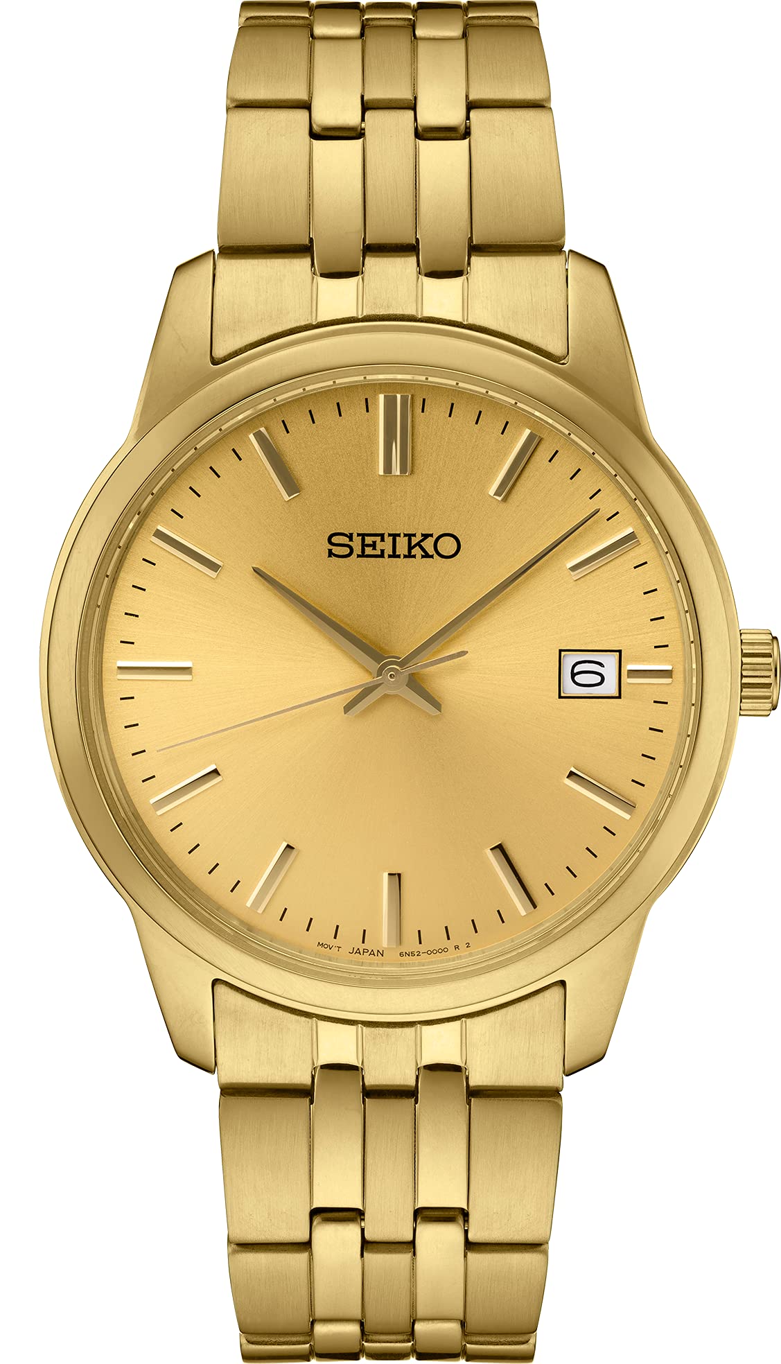 SEIKO SUR442 Watch for Men - Essentials Collection - Gold-Tone Stainless Steel Case and Bracelet, Champagne Dial