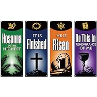 Set of 4 Easter Banners for Church Sanctuary, Hosanna, It Is Finished, He Is Risen, Remembrance. Resurrection Decorations for Indoor -Outdoor, Impactful Design (5Ft x 2Ft w/Grommets)