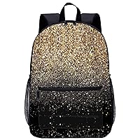 Golden Glittering Pattern Large Backpack 17Inch Lightweight Laptop Bag with Pockets Travel Business Daypack