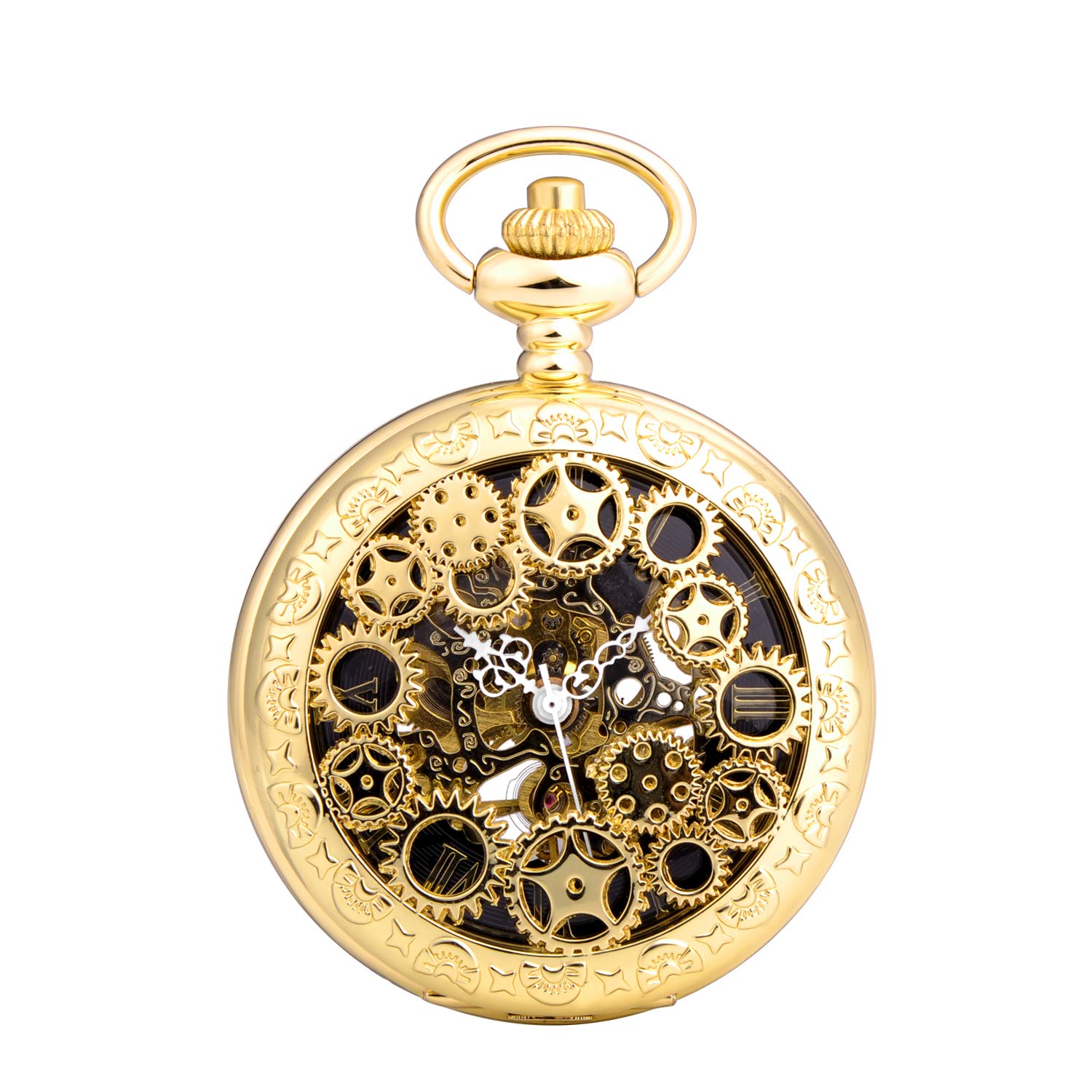 Unendlich U Men's Mechanical Pocket Watch, Vintage Pocket Watch, Steampunk Gears Series Skeleton Roman Numerals Dial Black Stainless Steel Case for Men Women