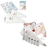 Wenburg 7 Large Reusable Icing Piping Bags and Tips Set, Cotton Icing Bag - Coupler + 14