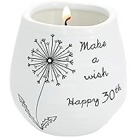 Pavilion Gift Company Make A Wish Happy 30th Birthday-8 oz Soy Wax Candle with Wick in A White Ceramic Vessel 8 oz-100 Scent: Serenity, 3.5 Inch Tall