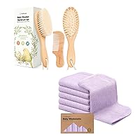 Keababies Baby Hair Brush and Baby Comb Set and Baby Washcloths - Wooden Baby Brush with Soft Goat Bristle - Baby Towels and Washcloths