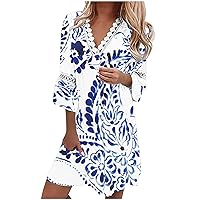 COTECRAM Womens Summer Dresses 2023 Short Sleeve Fashion Cover Ups Short Mini Dress Cruise Wear for Women 2023 Plus Size Beach Party T Shirt Sundress Pretty Garden Dresses Women(F Blue,Small)