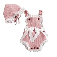 Cute Baby Girls Knitted Bodysuit Romper Sleeveless Lace Hem Crochet Jumpsuit One Piece Playsuit Hat Clothes Set