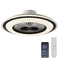 Low Profile Ceiling Fan with Lights -24” Bladeless Ceiling Fans Remote Control Smart Flush Mount Ceiling Fan Dimmable Led Ceiling Fan,Enclosed Ceiling Fan for Indoor (4090A1)