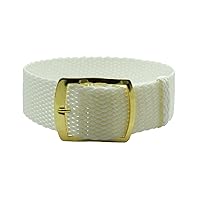 22mm White Perlon Braided Woven Watch Strap with Golden Buckle