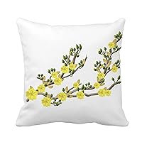 Throw Pillow Cover Green Yellow Apricot Flower Traditional Lunar New Year 16x16 Inches Pillowcase Home Decorative Square Pillow Case Cushion Cover