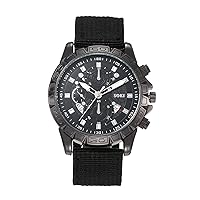 Silverora Men's Military Watch Sports Watch: Large Dial Three Eyes Decoration Analogue Quartz Watch Date Calendar Luminous Hands Watch with Nylon Strap Flower Case Gifts for Men Black, Strap.