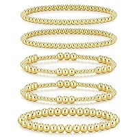 adoyi Gold Bracelets for Women, 14K Gold Plated Beaded Bracelets Gold Stretch Bead Ball Bracelet stack Set Adjustable Gold Jewelry for Women