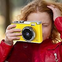 4K Digital Camera, Autofocus Digital Point and Shoot Camera with 8X Zoom Anti Shake, Portable Mini Vlogging Camera Gifts for Kids Teens Adult Beginner Todays Daily Deals (Yellow)