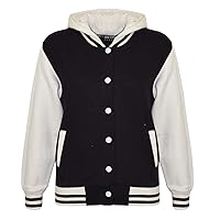 a2z4kids Kids B.B Hooded Plain Jacket Baseball Varsity Style Coat For Girls Boys 2-13 Yrs