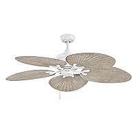 Hinkley Lighting Tropic Air 52-in Outdoor Ceiling Fan, Tropical & Coastal Style, Weather Resistant, Matte White Finish with 5 Palm Leaf Blades in Weathered Wood, Outdoor Ceiling Fans for Patios