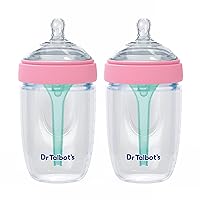 Dr. Talbot's Silicone Anti-Colic Bottles - Self-Sterilizing Baby Bottles for Newborns - (2-Pack) 8 oz - Pink