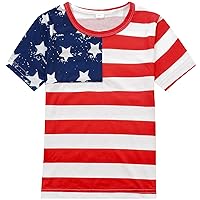 Boys Girls American Flag T Shirt Short Sleeve Cotton 4th of July Tee Kids Toddler US Patriotic Tops 3t-10t