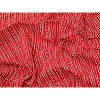 Contemporary Christmas Mini Stripe Print Cotton Calico Fabric Natural on Red - per metre