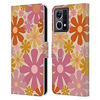 Head Case Designs Officially Licensed Kierkegaard Design Studio Pink Orange Thulian Flowers Retro Abstract Patterns Leather Book Wallet Case Cover Compatible with Oppo Reno8 4G