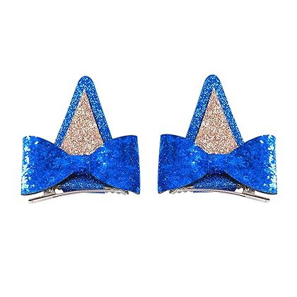 Blue Dog Ears Hair Clips Kids Hair Bow Barrettes Glitter Halloween Costume Accessories Toddler Girls Birthday Party Supplies Gift for Bluey