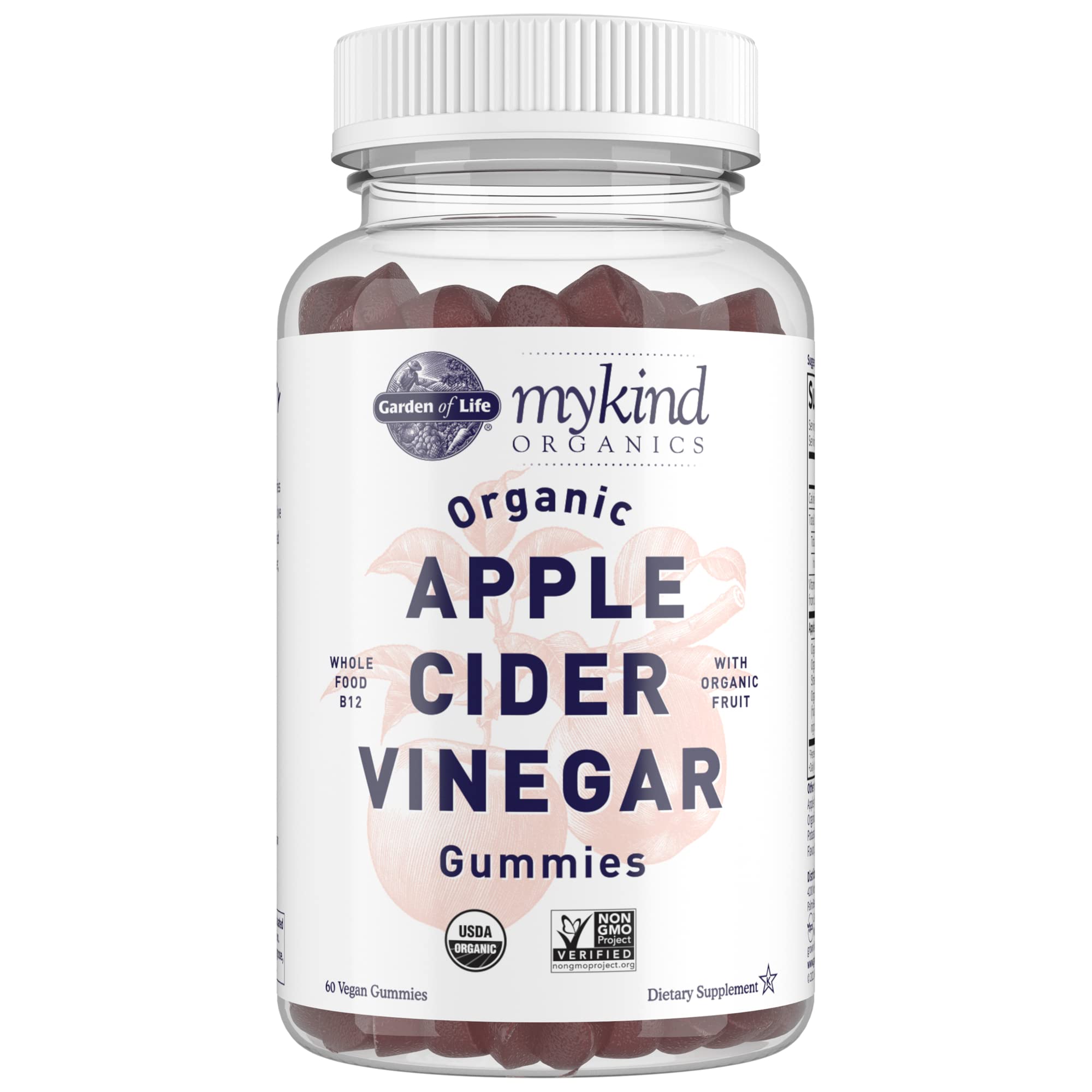 Garden of Life Apple Cider Vinegar Gummies mykind Organics – USDA Organic ACV Gummy Vitamins Made with Real Fruit Blend, Whole Food Vitamin B12 - Vegan, Gluten Free, Non-GMO, Kosher - 60 Gummies