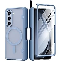 MOBOSI for Z Fold 5 Case Magnetic Hinge Coverage Protection, [Fold 5 Edition S Pen Holder], Compatible with Magsafe, Front Screen Protector Full Body Phone Case for Samsung Galaxy Z Fold 5, Blue