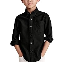 Boys' Long Sleeve Dress Shirts Classic Collared Button-Down Tshirt Solid Cotton Top with Chest Pocket