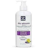 De-Stress 2-in-1 Body Wash & Bath Soak Lavender + Ylang Ylang - Vegan Body Wash - 16 oz Bottle with Pump (Lavender & Ylang Ylang, Pack of 1)