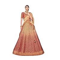 Red Yellow Designer Indian Women Shaded Lurex Handloom Silk Embroidered Lehenga Choli Net Dupatta Bridal Ghaghara 1510