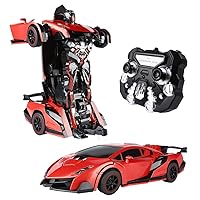 SainSmart Jr. Remote Control Car, Transform Robot RC Cars for Kids Toys, 1:14 Scale Car with One-Button Deformation, 360°Drifting, and Realistic Engine Sound, Gifts for Boys Girls Aged 8+, Red