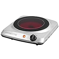 OVENTE Countertop Infrared Single Burner, 1000W Electric Hot Plate with 7” Ceramic Glass Cooktop, 5 Level Temperature Setting & Easy to Clean Base, Compact Stove for Home Dorm Office, Silver BGI101S