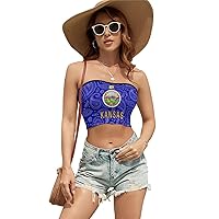 Paisley Kansas State Flag Women's Sleeveless Tube Top Crop Tank Corset Top Sexy Strapless Top Clubwear for Work Party