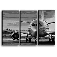 Big 3 Piece Airplane Wall Art Decor Picture Painting Poster Print on Canvas Panels Pieces - Aviation Theme Wall Decoration Set - Boeing 737 Aircraft Wall Picture for Office 22 by 33 in