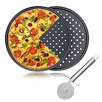 Pizza Pan With Holes,2 Pack Carbon Steel Perforated Non-Stick Tray Tool,with 1 Pizza Cutter,12.6