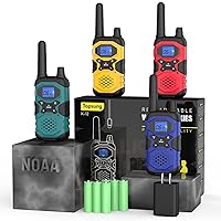 Topsung Walkie Talkies 4 Pack Long Range Walkie Talkies for Adults Rechargeable - Long Distance 2 Way Radios Walkie Talkies with Earpiece and Mic Set NOAA USB Charger 4500mAh Super Power Battery Pouch