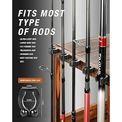Ghosthorn Fishing Rod Holders for Garage Holds up to 10 Rods Wood Pole Rod  Rack