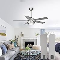 Ceiling Fans with Lights and Remote, 52 Inch Outdoor Ceiling Fan with 5 Blades, 2 Downrods, Remote 6 Speeds Reversible Silent DC Motor, Modern Ceiling Fan for Farmhouse, Living Room